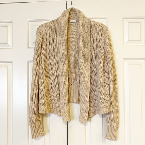Chico's Sweaters - Chico's open front beige knit cardigan cropped ribbed hem sweater. Size Medium